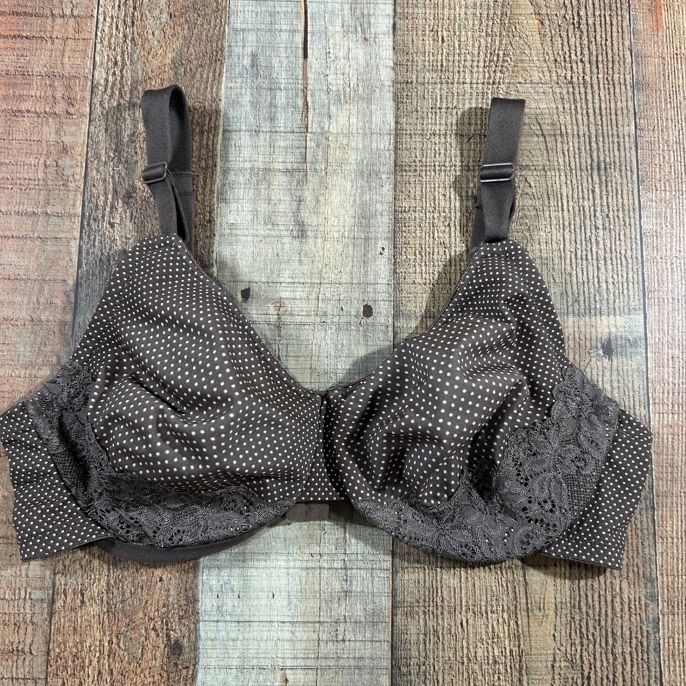 Warners 38D Brown Polka Dot Lace Trim Underwire Bra 05001X